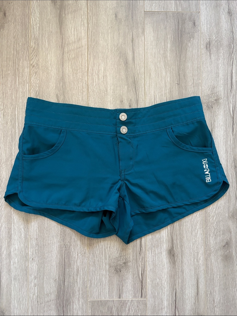 Billabong Teal Women's Athletic Shorts with Double-Button Waist